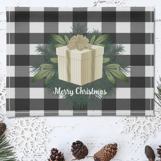 Buffalo Plaid Christmas Gift | Gold Holiday Kitchen Towel (Gold Buffalo Plaid Christmas Gift Holiday Kitchen Towel)