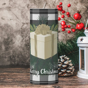Buffalo Plaid Christmas Gift   Gold Holiday Pillar Candle