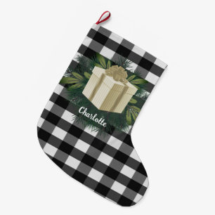 Buffalo Plaid Christmas Gift   Gold Large Christmas Stocking