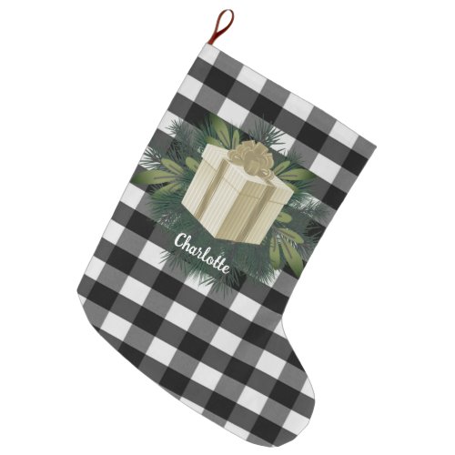 Buffalo Plaid Christmas Gift  Gold Large Christmas Stocking