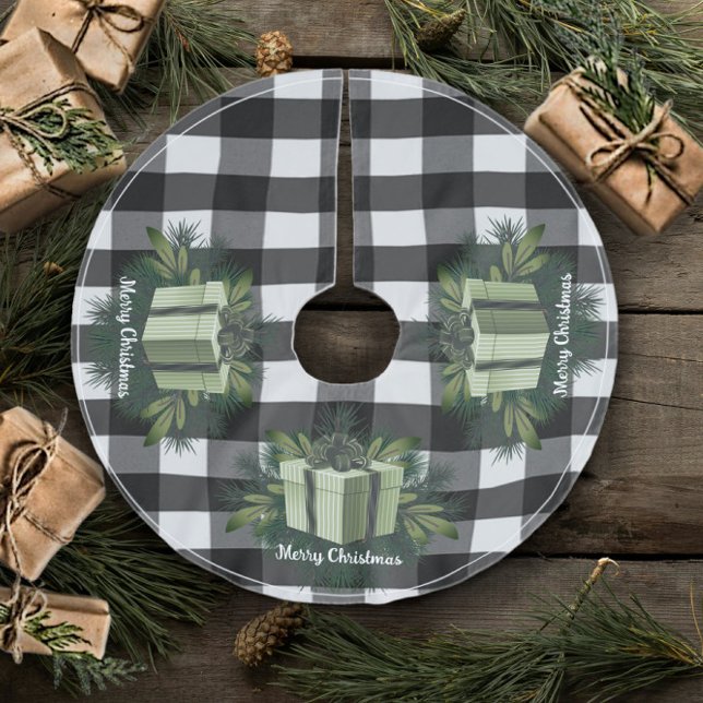 Buffalo Plaid Christmas Gift | Green Brushed Polyester Tree Skirt (Green Buffalo Plaid Christmas Gift Tree Skirt)