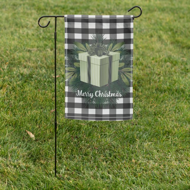 Buffalo Plaid Christmas Gift | Green Garden Flag (In SItu)