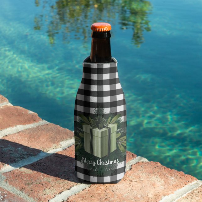 Buffalo Plaid Christmas Gift | Green Holiday Bottle Cooler (In Situ Pool)