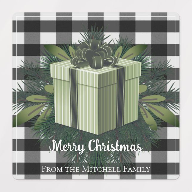 Buffalo Plaid Christmas Gift | Green Holiday Labels (Design 1)