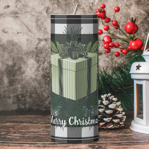 Buffalo Plaid Christmas Gift   Green Holiday Pillar Candle