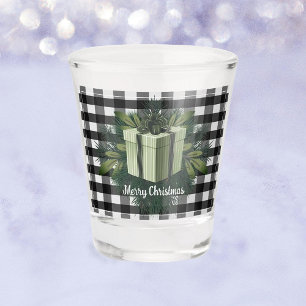 Buffalo Plaid Christmas Gift Green Holiday Shot Glass