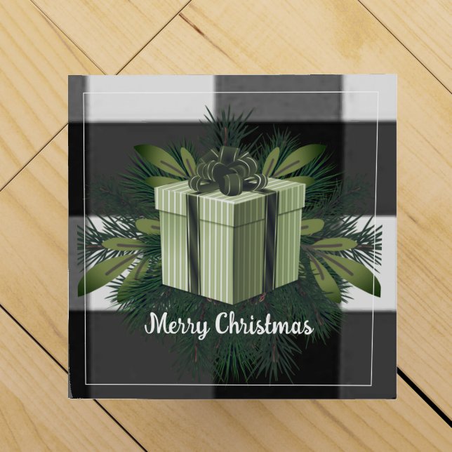 Buffalo Plaid Christmas Gift | Green Holiday Wine Box (Top)