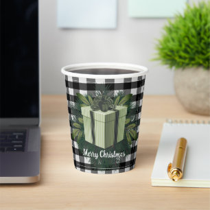 Buffalo Plaid Christmas Gift   Green Paper Cups