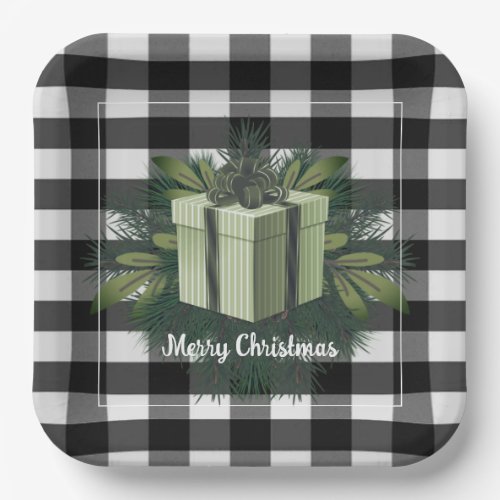 Buffalo Plaid Christmas Gift  Green Paper Plates