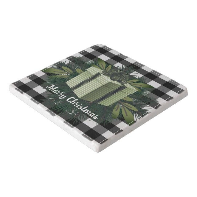 Buffalo Plaid Christmas Gift | Green Trivet (Corner)