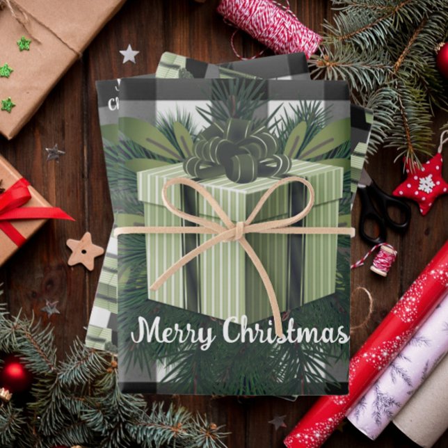 Buffalo Plaid Christmas Gift | Green Wrapping Paper Sheets (Green Buffalo Plaid Christmas Gift Wrapping Paper Sheets)