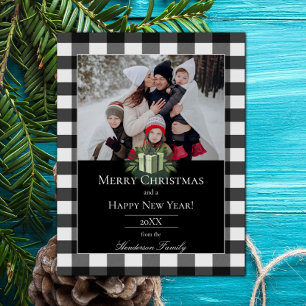 Buffalo Plaid Christmas Gift Photo   Green Holiday Card