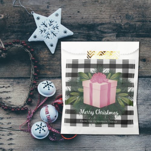 Buffalo Plaid Christmas Gift  Pink Favor Bag