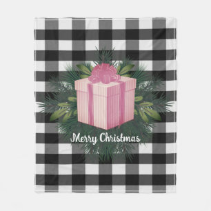 Buffalo Plaid Christmas Gift Pink Holiday Fleece Blanket