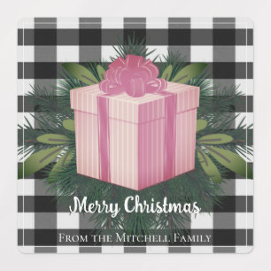 Buffalo Plaid Christmas Gift   Pink Holiday Labels