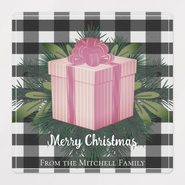 Buffalo Plaid Christmas Gift | Pink Holiday Labels (Design 1)