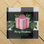Buffalo Plaid Christmas Gift | Pink Holiday Wine Box<br><div class="desc">Gift a bottle of wine this holiday season with a Buffalo Plaid Christmas Gift Wine Gift Box.  Gift box design features a striped wrapped Christmas gift adorned holiday greenery against a black and white gingham background. Additional gift and holiday items available with this design as well.</div>