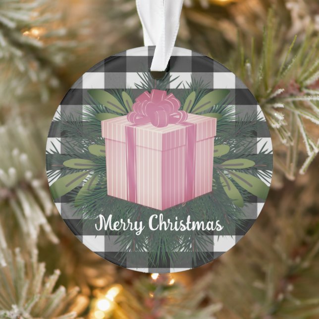Buffalo Plaid Christmas Gift | Pink Ornament (Tree)