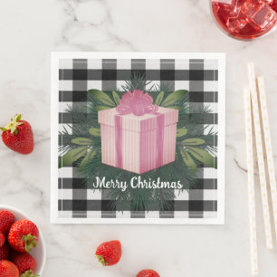 Buffalo Plaid Christmas Gift Pink Paper Dinner Napkins