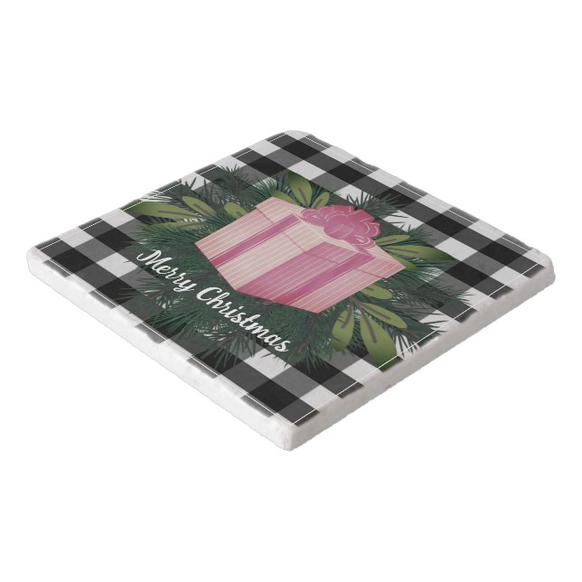 Buffalo Plaid Christmas Gift | Pink Trivet (Corner)