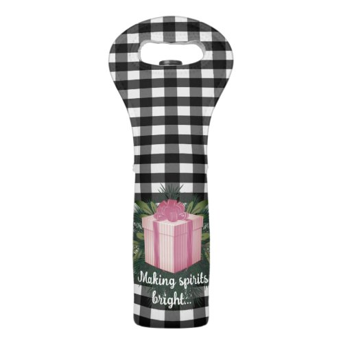 Buffalo Plaid Christmas Gift  Pink Wine Bag