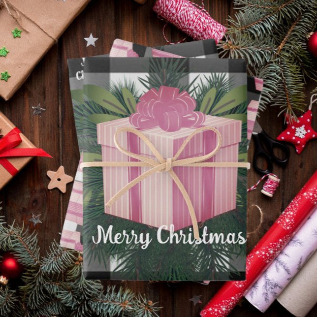 Buffalo Plaid Christmas Gift | Pink Wrapping Paper Sheets (Pink Buffalo Plaid Christmas Gift Wrapping Paper Sheets)