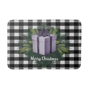 Buffalo Plaid Christmas Gift Purple Holiday Bath Mat