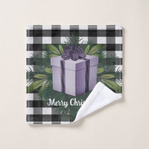 Buffalo Plaid Christmas Gift   Purple Holiday Bath Towel Set