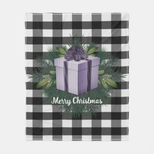 Buffalo Plaid Christmas Gift Purple Holiday Fleece Blanket