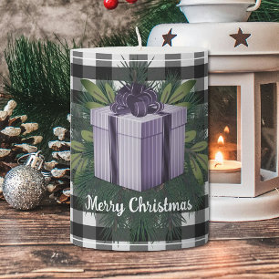 Buffalo Plaid Christmas Gift Purple Holiday Pillar Candle