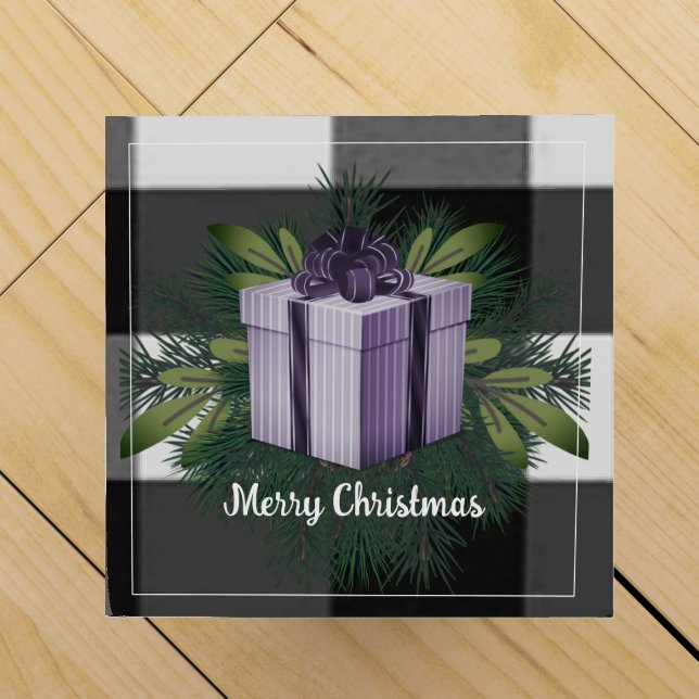 Buffalo Plaid Christmas Gift | Purple Holiday Wine Box (Top)
