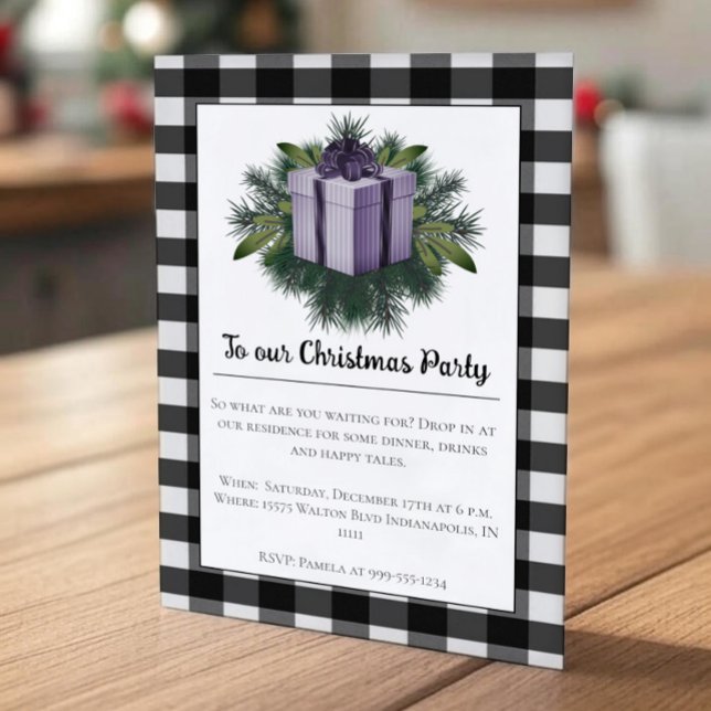 Buffalo Plaid Christmas Gift | Purple Invitation (Purple Buffalo Plaid Christmas Gift Holiday Party Invitation)