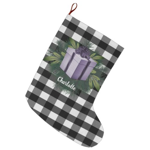 Buffalo Plaid Christmas Gift  Purple Large Christmas Stocking