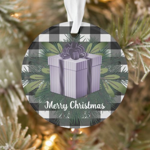 Buffalo Plaid Christmas Gift  Purple Ornament