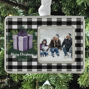 Buffalo Plaid Christmas Gift Purple Ornament