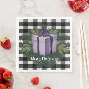 Buffalo Plaid Christmas Gift Purple Paper Dinner Napkins