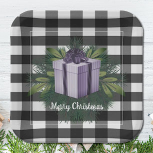 Buffalo Plaid Christmas Gift Purple Paper Plates