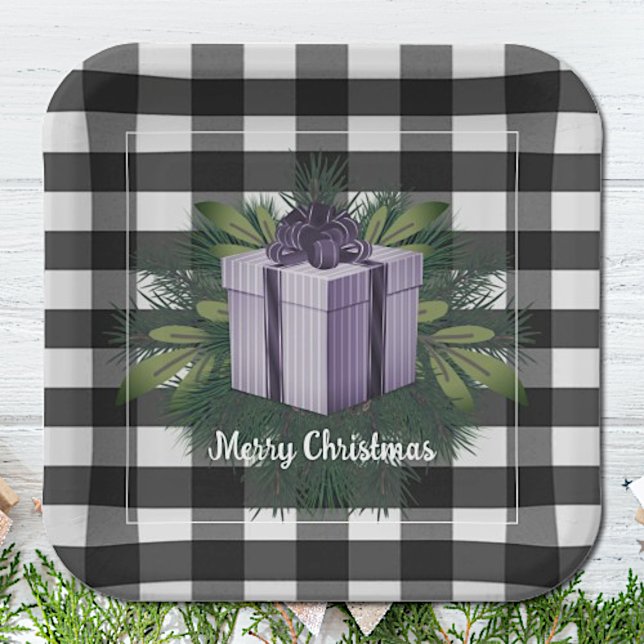 Buffalo Plaid Christmas Gift | Purple Paper Plates (Purple Buffalo Plaid Christmas Gift Paper Plates)