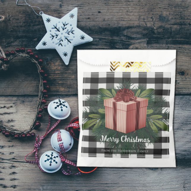 Buffalo Plaid Christmas Gift | Red Favor Bag (Buffalo Plaid Christmas Gift Favor Bag - Red)
