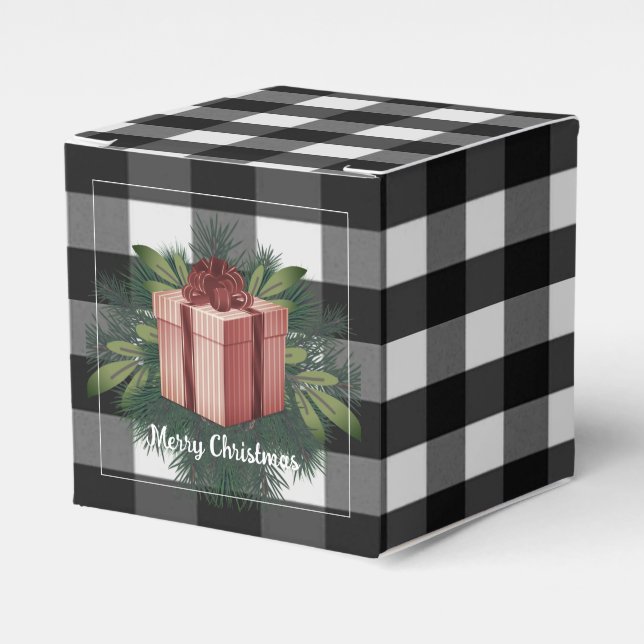 Buffalo Plaid Christmas Gift | Red Favor Boxes (Front Side)