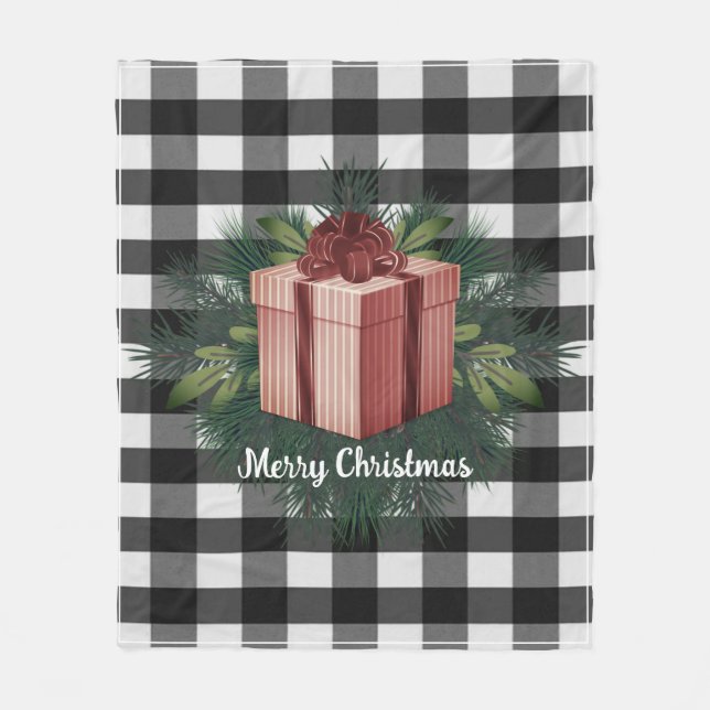 Buffalo Plaid Christmas Gift | Red Holiday Fleece Blanket (Front)