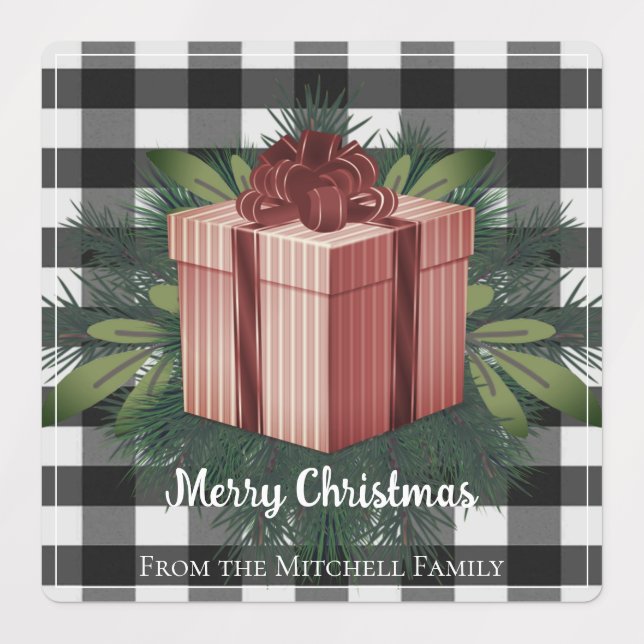 Buffalo Plaid Christmas Gift | Red Holiday Labels (Design 1)