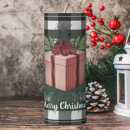 Buffalo Plaid Christmas Gift  Red Holiday Pillar Candle