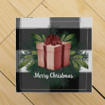 Buffalo Plaid Christmas Gift | Red Holiday Wine Box<br><div class="desc">Gift a bottle of wine this holiday season with a Buffalo Plaid Christmas Gift Wine Gift Box.  Gift box design features a striped wrapped Christmas gift adorned holiday greenery against a black and white gingham background. Additional gift and holiday items available with this design as well.</div>