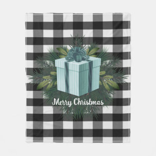 Buffalo Plaid Christmas Gift Teal Holiday Fleece Blanket