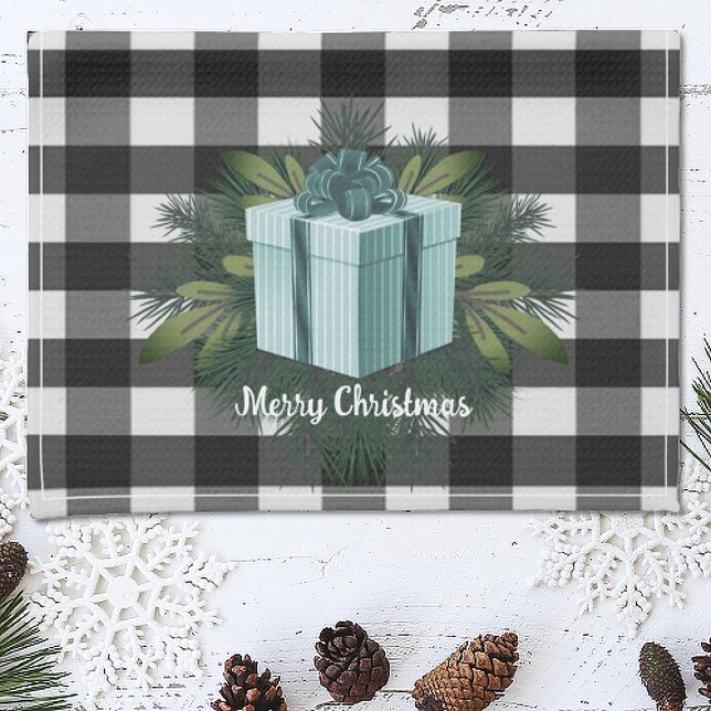 Buffalo Plaid Christmas Gift | Teal Holiday Kitchen Towel (Teal Buffalo Plaid Christmas Gift Holiday Kitchen Towel)
