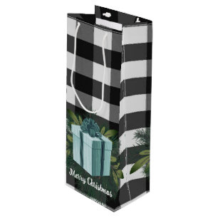 Buffalo Plaid Christmas Gift Teal Holiday Wine Gift Bag