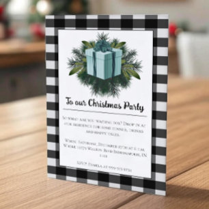 Buffalo Plaid Christmas Gift Teal Invitation