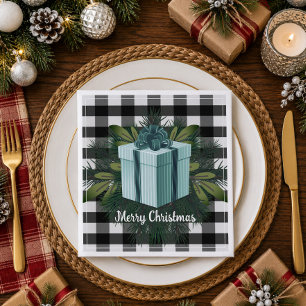 Buffalo Plaid Christmas Gift Teal Paper Dinner Napkins