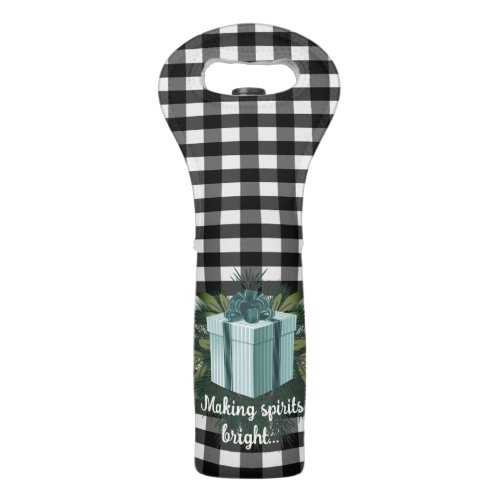 Buffalo Plaid Christmas Gift  Teal Wine Bag